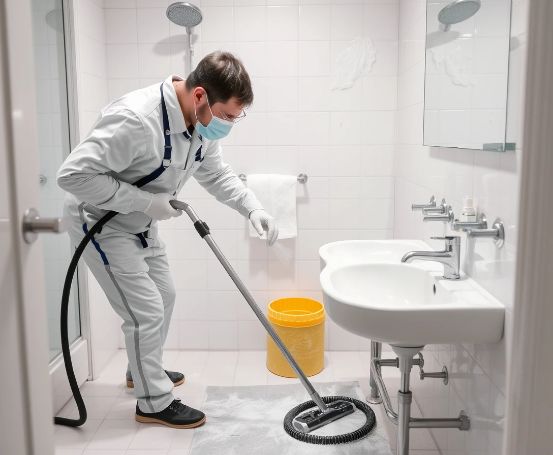 Tim čistača vrši detaljno čišćenje kupatila, koristeći specijalizovanu opremu